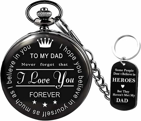 Udaney to My Dad Pocket Watch + Keychain Stone with Beautiful Box for Dad Gifts | Father's Day Gifts in Kuwait
