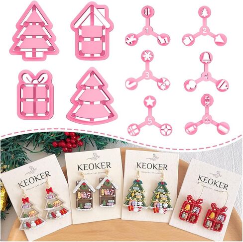 KEOKER Christmas Bookshelf Clay Cutter, Christmas Polymer Clay Cutters Bookshelf, Christmas Clay Cutters for Jewelry Making, 10 Shapes Polymer Clay Cutters Christmas, Polymer Clay Earring Cutters in Saudi Arabia