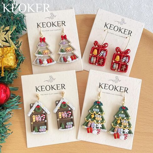 KEOKER Christmas Bookshelf Clay Cutter, Christmas Polymer Clay Cutters Bookshelf, Christmas Clay Cutters for Jewelry Making, 10 Shapes Polymer Clay Cutters Christmas, Polymer Clay Earring Cutters in Saudi Arabia