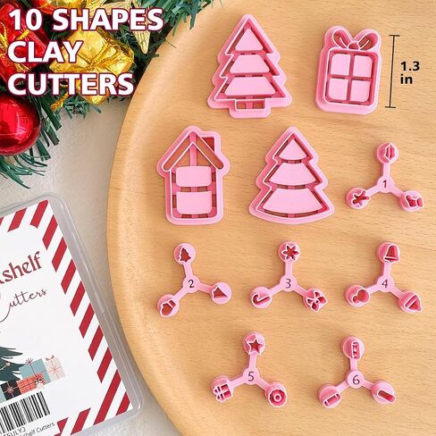KEOKER Christmas Bookshelf Clay Cutter, Christmas Polymer Clay Cutters Bookshelf, Christmas Clay Cutters for Jewelry Making, 10 Shapes Polymer Clay Cutters Christmas, Polymer Clay Earring Cutters in Saudi Arabia