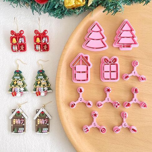 KEOKER Christmas Bookshelf Clay Cutter, Christmas Polymer Clay Cutters Bookshelf, Christmas Clay Cutters for Jewelry Making, 10 Shapes Polymer Clay Cutters Christmas, Polymer Clay Earring Cutters in Saudi Arabia