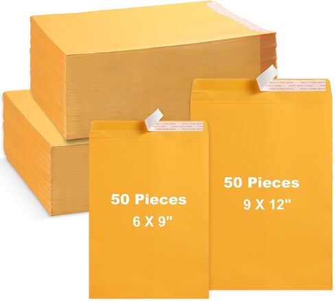 100 مغلف كتالوج مقاس 6 × 9 بوصة، 9 × 12 بوصة مغلفات بريدية كتالوج أمان ذاتي الختم مظاريف مانيلا 80 جرامًا للمتر المربع مظاريف كرافت بنية للأعمال التجارية والقانونية والمكتب والمنزل والمدرسة in Kuwait
