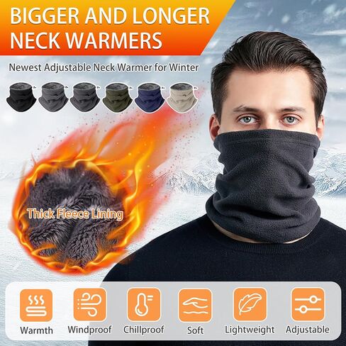 Acokac 【New Large Size】 Neck Warmer Gaiter Adjustable Soft Warm Winter Windproof Thick Fleece Lined Face Cover Mask in Saudi Arabia