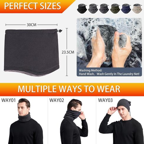 Acokac 【New Large Size】 Neck Warmer Gaiter Adjustable Soft Warm Winter Windproof Thick Fleece Lined Face Cover Mask in Saudi Arabia