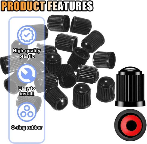 20PCS Tire Valve Stem Caps, Tire Valve Dust Caps Air Caps Cover with O Rubber Seal, Corrosion Resistant Auto Accessories Universal Stem Covers for Trucks Motorcycles Bicycles SUVs (Black) in Saudi Arabia