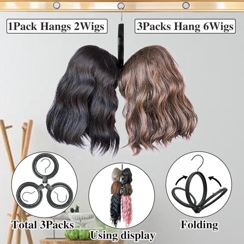 Wig Stand 3Pcs Wig Holder Wig Hanger for Multiple Wigs Hair Stand for Wigs Foldable Wig Stands for Travel Wig Organizer Hanging Wig Holders for Display in Saudi Arabia
