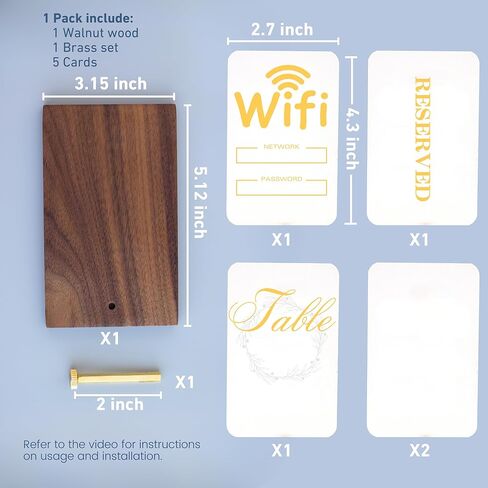 Table Sign Holder, Walnut Wood and Brass Tabletop Card Stand with 5 Cards, Display WIFI Password, Place Number, Reserved, QR code, Price tags, for Wedding, Vendor, Reception, Airbnb. in Saudi Arabia