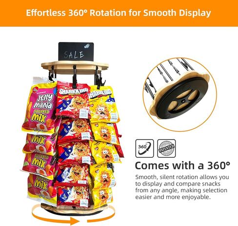 Chip Rack Display Stand, Snack Organizer, Flower-Shaped Rotating Wooden Concession Stand Supplies with 40 Clips, Waterproof Chip Organizer for Pantry, Chip Bag Holder, Chip Stand Display for Party, Retail Chip Display Rack Countertop, Natural in Saudi Arabia
