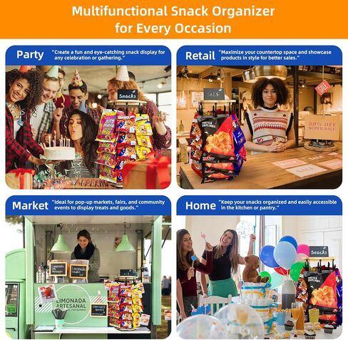 Chip Rack Display Stand, Snack Organizer, Flower-Shaped Rotating Wooden Concession Stand Supplies with 40 Clips, Waterproof Chip Organizer for Pantry, Chip Bag Holder, Chip Stand Display for Party, Retail Chip Display Rack Countertop, Natural in Saudi Arabia