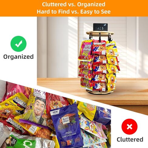 Chip Rack Display Stand, Snack Organizer, Flower-Shaped Rotating Wooden Concession Stand Supplies with 40 Clips, Waterproof Chip Organizer for Pantry, Chip Bag Holder, Chip Stand Display for Party, Retail Chip Display Rack Countertop, Natural in Saudi Arabia