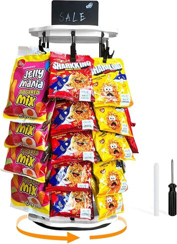 Chip Rack Display Stand, Snack Organizer, Flower-Shaped Rotating Wooden Concession Stand Supplies with 40 Clips, Waterproof Chip Organizer for Pantry, Chip Bag Holder, Chip Stand Display for Party, Retail Chip Display Rack Countertop, Natural in Saudi Arabia