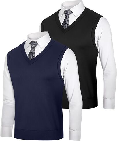 Ficerd 2 Pack Men's Sweater Vest, Slim Fit V Neck Knitted Pullovers Casual Lightweight Knitwear Sleeveless Basic Sweater Tops in Saudi Arabia