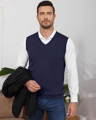 Ficerd 2 Pack Men's Sweater Vest, Slim Fit V Neck Knitted Pullovers Casual Lightweight Knitwear Sleeveless Basic Sweater Tops in Saudi Arabia