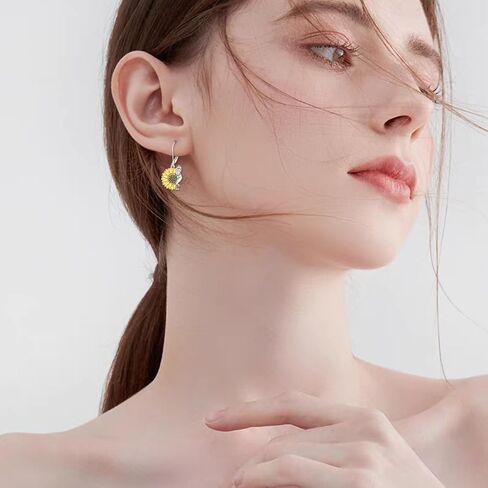 TIGER RIDER Chicken Rooster with Sunflower 925 Sterling Silver Dangle Earrings for Women Funny Animal Flower Jewelry Gifts for Birthday Christmas in Kuwait