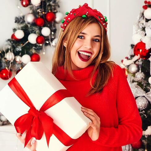 عصابات رأس عيد الميلاد من JUNQIU للنساء، عصابة رأس معقودة حمراء مرصعة بالجواهر، إكسسوارات شعر عيد الميلاد للنساء، عصابات رأس للعطلات للنساء والفتيات البالغات - هدايا نسائية لعيد الميلاد in Kuwait