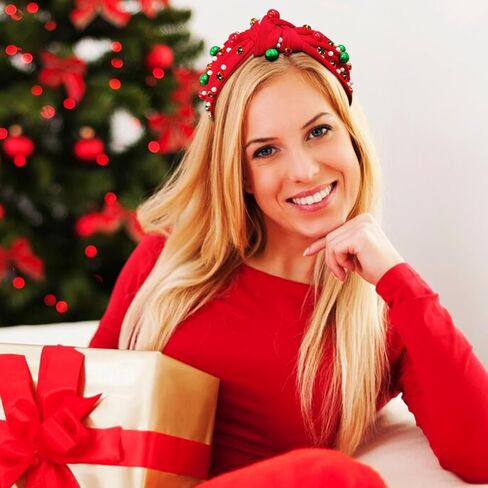 عصابات رأس عيد الميلاد من JUNQIU للنساء، عصابة رأس معقودة حمراء مرصعة بالجواهر، إكسسوارات شعر عيد الميلاد للنساء، عصابات رأس للعطلات للنساء والفتيات البالغات - هدايا نسائية لعيد الميلاد in Kuwait