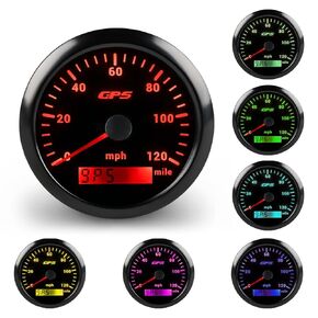 WATERWICH Speedometer Odometer GPS Gauge Meter Kit 7 Colors 3.34inch 85mm Odometer Speed Gauge 0-120MPH DC12V 24V for Car Truck Vehicle Automotive Boat Marine