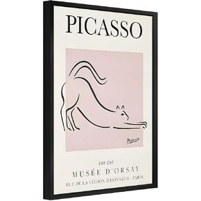 Framed Picasso Wall Art Dog Canvas Prints Picture Picasso Line Drawing Minimalist Pink Wall Decor Picasso Artwork for Living Room Bedroom 8x10 Inch