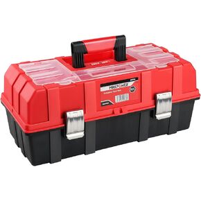MAXPOWER 16-Inch Tool Box, Three-Layer Folding Plastic Storage Toolbox, Multi-Function Organizer with Tray and Dividers