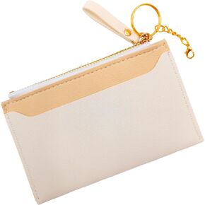 Change Purse for Women, Coin Purse Pouch Keychain, Small Wallet with Zipper and Card Holder, Slim Minimalist, PU Leather (White)
