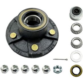 5-Hole, 4.5" Bolt Circle Brake Idler Hub for 3500lb Trailer 1-1/16'' to 1-3/8'' Axles with Extra Dust Caps & Rubber Plugs, Replacement for L68149 L44649 Inner & Outer Cone Bearings,2 Sets