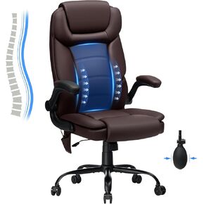 Executive Office Chair Big and Tall 450lbs Heavy Duty Office Chair with Adjustable Lumbar Support High Back Ergonomic Home Computer Leather Chair with Padded Flip-up Arms for Heavy People,Black