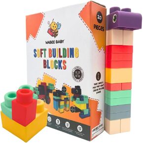 Big Soft Toddler Blocks 1-3, 40-Pieces with Baseboard for Building Stacking Playing and Booklet - Great Gift, Toys for Ages 2+, 2-3, 3-5 and 4-8 Boys, Girls