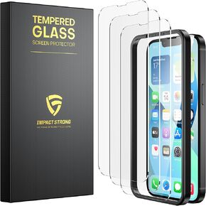 ImpactStrong Shatterproof Tempered Glass Screen Protector for iPhone 14 [Easy Installation Frame] [Bubble Free] [9H Hardness] [Full Coverage] Case Friendly for Apple 6.1 Inch - (3-Pack)