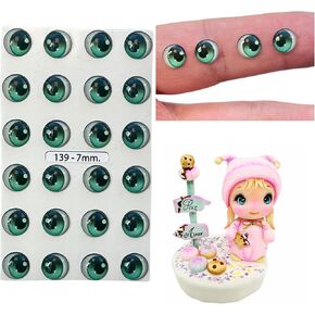 139-7 12 Pairs in Turquoise, Adhesive or Self-Adhesive 3D Resin Eyes, 7mm Wide, for use with Clay, Cold Porcelain, Sculpture, Polymer Clay, EVA, Felt, Fabric, Plaster, Paper, Ceramics and More