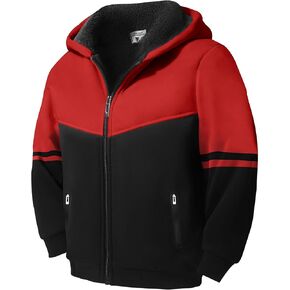 LLdress Boys Hoodie Kids Fleece Sherpa Lined Jacket Youth Zip Up Heavyweight Hooded Sweatshirt Teen Winter Warm Coat Red Black Size 6-7
