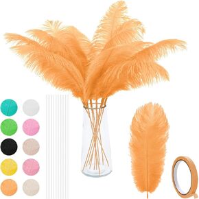 VONMXVTE 24pcs Black Ostrich Feathers 10-12inch (25-30cm) Feather for Wedding Flower Arrangement and Home Decoration，Black Party Decorations. (Black)