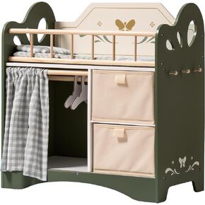 ROBUD Baby Doll Bed,Doll Bed with Storage and Bedding, Sturdy Baby Doll Cribs for Girls,Nice Gift of Doll Beds for 18 Inch Dolls to Children, Green