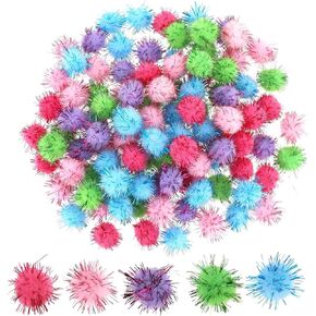 100 Pcs Glitter Pom Pom Balls 1 inch Assorted Sparkle Glitter Pom Poms Balls for Arts Craft Soft and Fluffy Craft Pompoms for Crafts DIY Decorations(Multicolored)