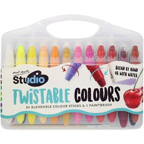 Mont Marte Signature Twistable Colours, 25 Piece, 24 Blendable Colour Sticks and 1 Paint Brush, Suitable for Drawing, Painting and Colouring