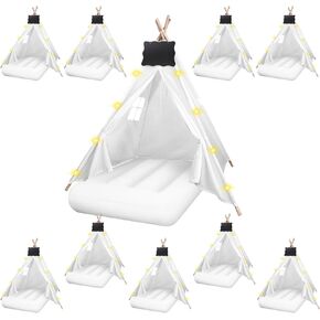 10 Pcs Kids Teepee Tent Bulk with Light String Inflatable Airbed Bedding Fitted Sheet and Markeable Small Blackboards for Boys Girls Indoor Outdoor Slumber Party (White)