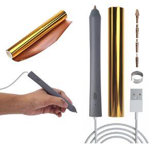 Joelver Maker Hot Foiling Pen with 4 Size Metal Tips &1pc Gold Heat Activated Foil Rolls,Hot Foil Quill Pen for Card Making Scrapbooking Tools, USB Powered DC5V Foil Quill Pen Starter Kits