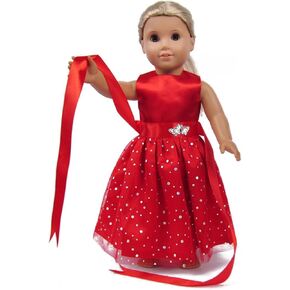 18 inch Girl Doll Clothes and Accessories - Beautiful Red Dress with Dots Outfit for 18 Inch Dolls