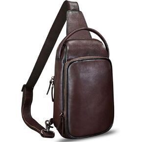 Genuine Leather Sling Bag Retro Crossbody Backpack Handmade Chest Shoulder Hiking Daypack Fanny Purse
