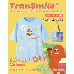 TranSmile Printable Vinyl Sticker Paper for T Shirts (Mix Pack for Adults, 8.5x11, 7 Sheets) NO Heat Transfer Paper for Fabrics for Inkjet Printer Removable Vinyl for DIY Projects