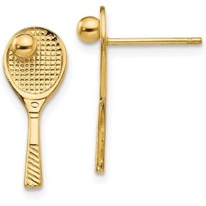 14K Solid Yellow Gold Tennis Racquet Ball Drop Dangle Earrings