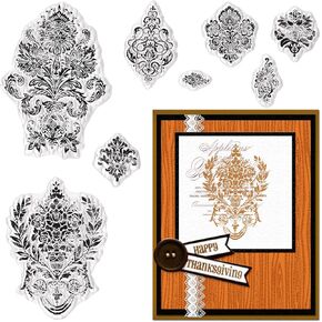 Medieval Flower Pattern Clear Stamps for Card Making, Retro Vintage Flower Pattern Rubber Stamp Transparent Silicone Seals for Decoupage Junk Journals DIY Gift Card Scrapbooking Craft Supplies