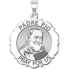 PicturesOnGold.com Padre Pio Scalloped Round Religious Medal - 1 Inch Size of a Quarter -Sterling Silver