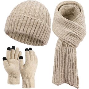 LiuSuper Hat Scarf Glove Set for Women, with Womens Beanies for Winter, Long Scarf and Touchscreen Gloves 3 in 1