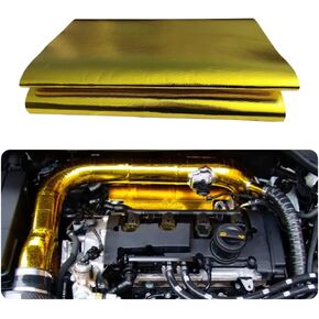 12'' X 24''Gold Adhesive Heat Shield ReflectiveTape Wrap Roll Compatible Barrier Adhesive Backed Heat Sleeve Up To 2000 Degrees Fahrenheit with Car Intake Pipe, Engine Bay etc