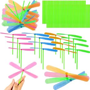 210 Pcs Plastic Flying Helicopter Toys Set Hand Helicopter Hand Rub Flying Propeller Toys Bamboo Dragonfly Toy for Kid Toddlers Gift Outdoor Flying Party Gifts