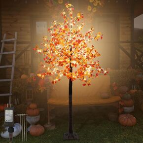 Agusbagli 24 Inch Artificial Fall Lighted Eucalyptus Tree Decor, 55 LED Battery Operated Fall Light Up Tabletop Tree with Timer for Indoor Home Wedding Harvest Fall Autumn Thanksgiving Decorations