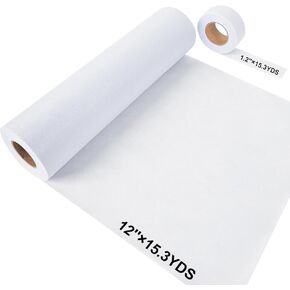 letesult 2pcs Medium Weight Fusible Interfacing for Sewing,Include 12" X 15.3 yds & 1.2" X 15.3 yds White Iron On Non-Woven Fusible Interfacing,Single-Sided Interfacing for Crafting Quilting Sewing
