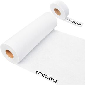 letesult 2pcs Medium Weight Fusible Interfacing for Sewing,Include 12" X 15.3 yds & 1.2" X 15.3 yds White Iron On Non-Woven Fusible Interfacing,Single-Sided Interfacing for Crafting Quilting Sewing