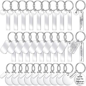 Gisafai 30 Pcs Engravable Metal Keychain Blanks Laser Engraving Stainless Steel Keychain Blanks Metal Stamping Blanks Jewelry Blanks Key Rings Tags Gifts for Christmas DIY Crafts(Variety,Silver)