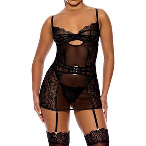 Forplay womens Thirst Strap Strappy Lace Chemise Lingerie Set